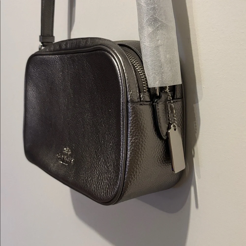 Coach Metallic Silver / Gun Metal  Pebbled Leather Jes Crossbody Bag NWT